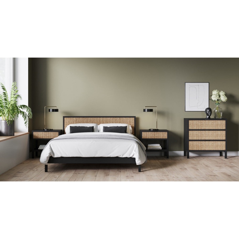 Caledonia Rattan Bed Frame Black Queen Size