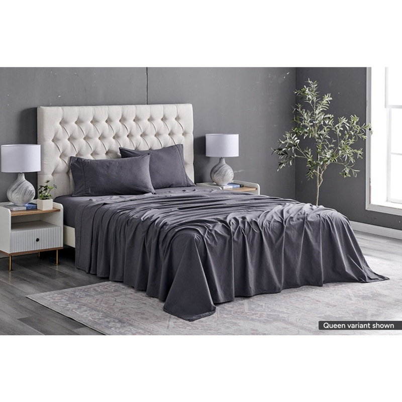 Sydney Stonewash Cotton Bed Sheet Set Castlerock Charcoal