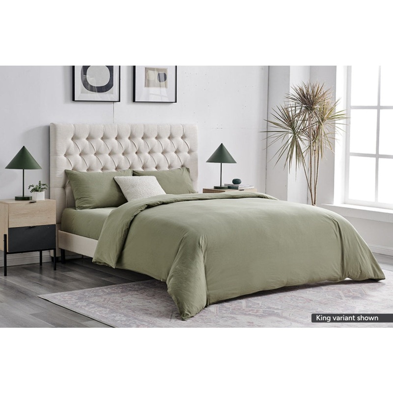 Sydney Stonewash Quilt Cover Set Oil Green