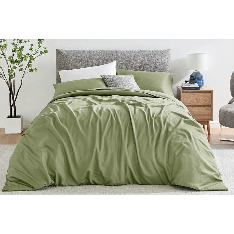 1200TC Cotton Quilt Cover Set Oiled Green