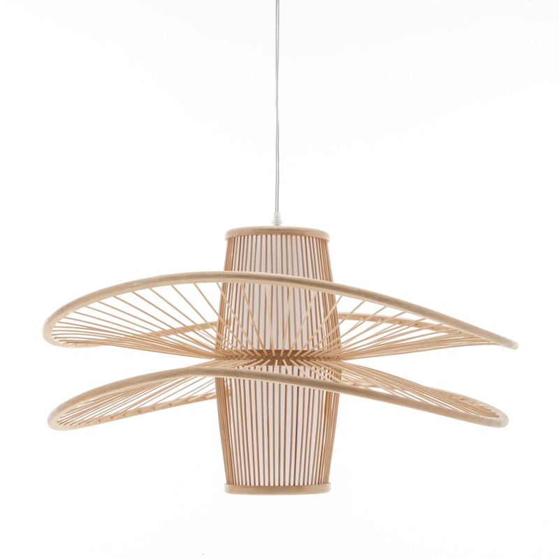 Natural Hand-Woven Bamboo 2-Layer Double Wide Brim Hanging Pendant Lamp Light