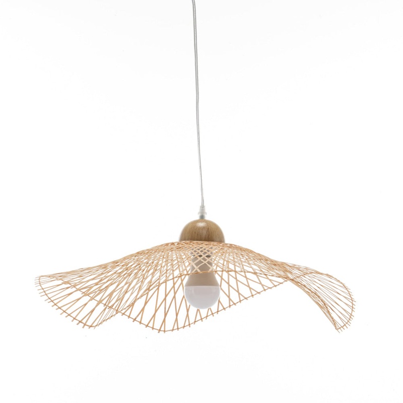 Natural Hand-Woven Bamboo Wave Hanging Pendant Lamp Light Small