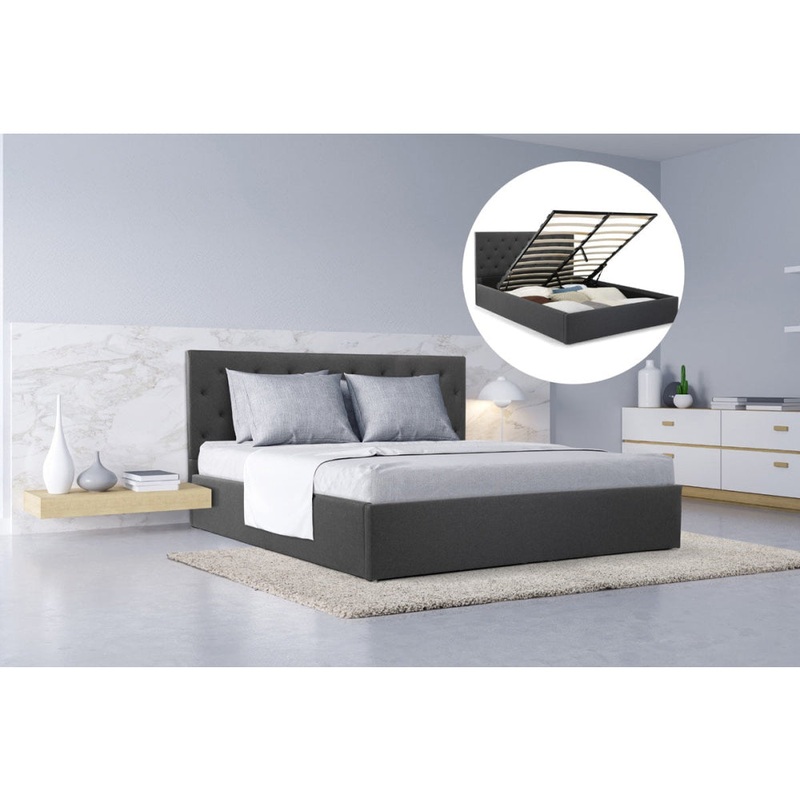 Newport Gas Lift  Storage Bed Frame  Queen Size Charcoal