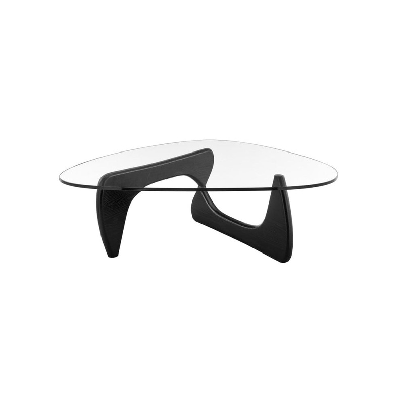 Noguchi Coffee Table Replica Glass Top Wooden Base Black