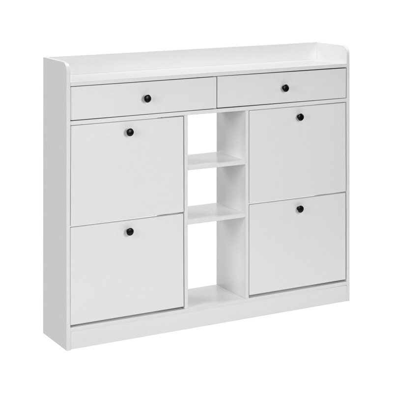 Ryker Wooden Shoe Oganiser Storage Cabinet 2-Drawers 4-Doors White
