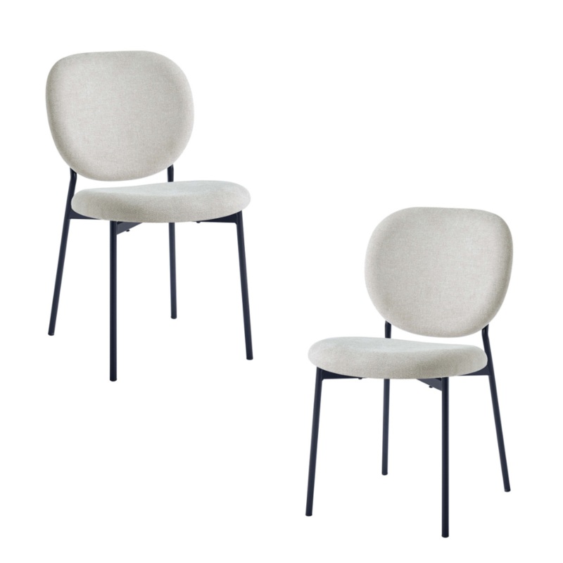 Set Of 2 Archie Fabric Kitchen Dining Chair Metal Legs Almond/Black