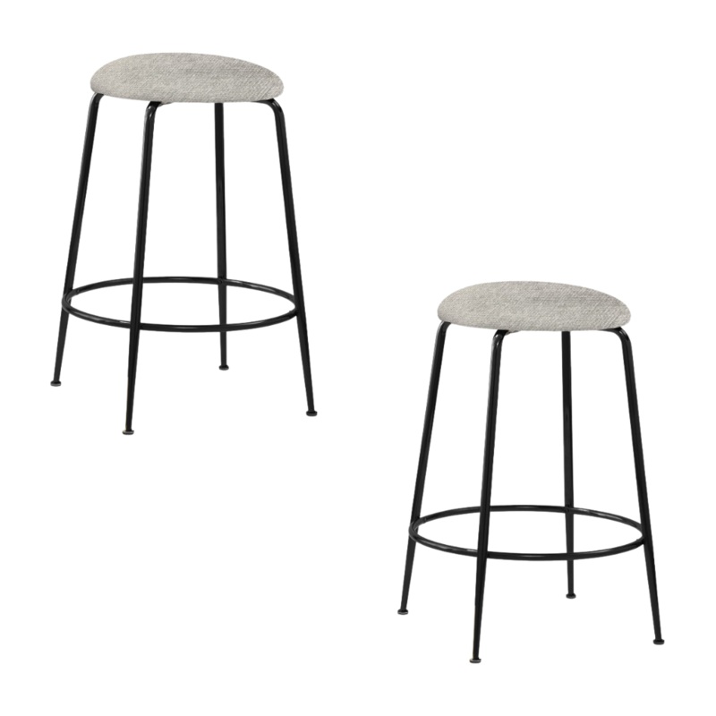Set Of 2 Lida Fabric Kitchen Counter Bar Stool Metal Legs Grey/Black