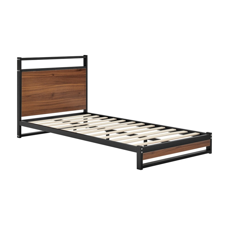 Skye Metal and Wood Bed Frame Single Size Walnut