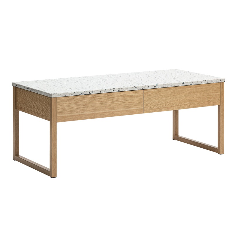 Gloria Rectangular Coffee Table Terrazco Effect Top 2-Drawers Oak