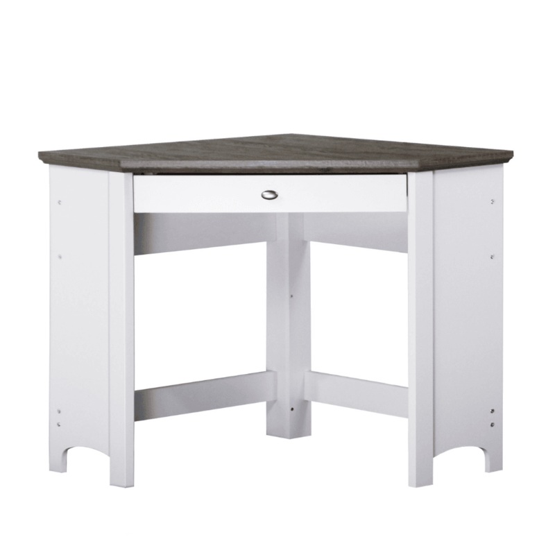 Beanca Compact Study Writing Office Corner Desk W/ Drawer - Grey Oak & White