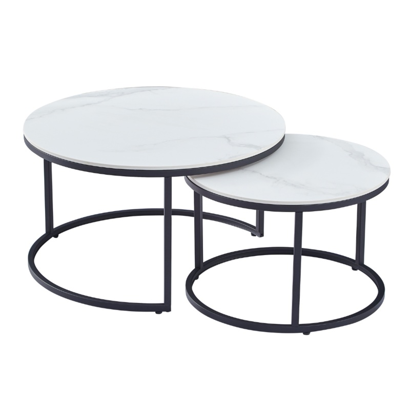 Capri Round Coffee Table Set Snow White Ceramic
