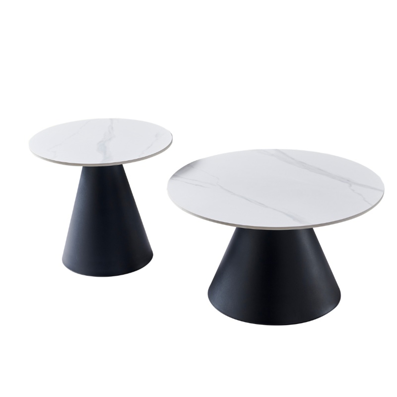 Jaxon Modern Round Coffee Table Set Snow White Ceramic