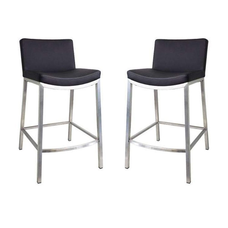 Set of 2 - Amos Bar Stool 66cm - Brushed Frame - Black