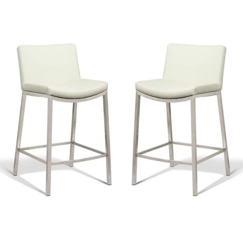 Set of 2 - Amos Bar Stool 66cm - Brushed Frame - White
