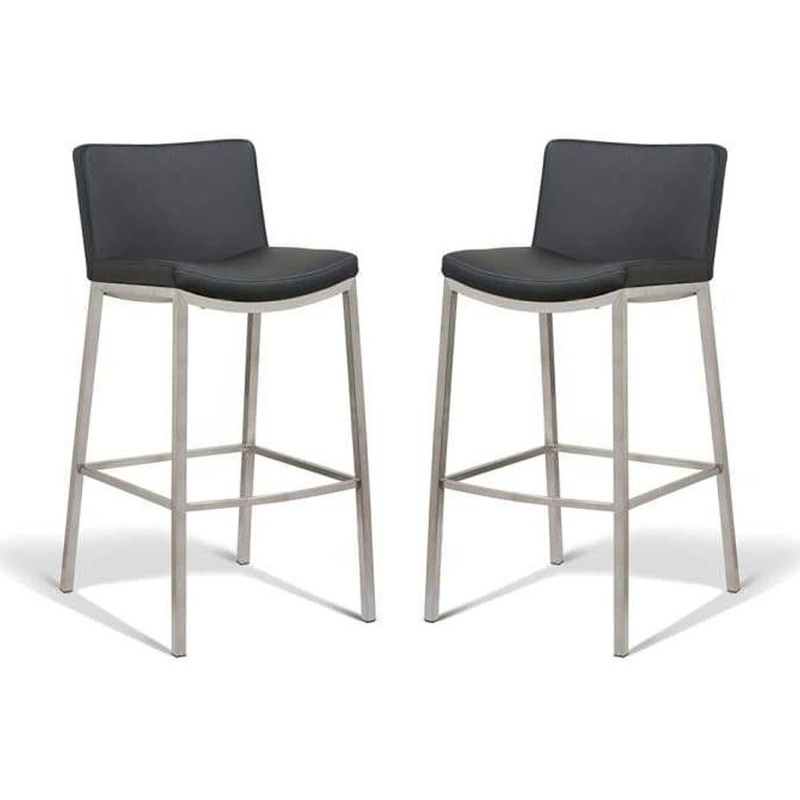 Set of 2 - Amos Bar Stool 76cm - Brushed Frame - Black