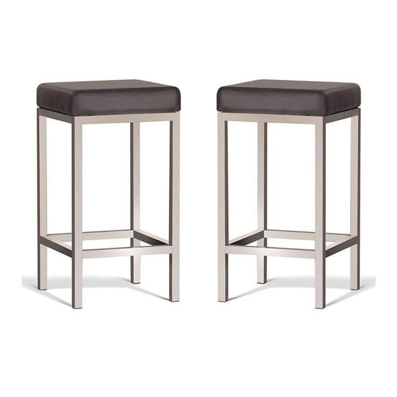 Set of 2 - Borgo Bar Stool 65cm - Brushed Frame - Brown