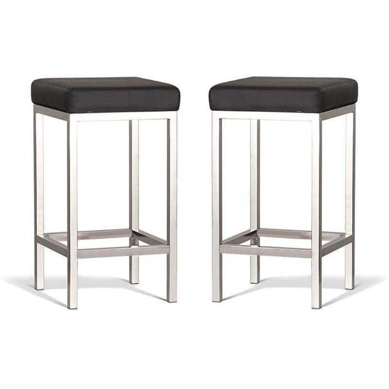 Set of 2 - Borgo Bar Stool 65cm - Polished Frame - Black