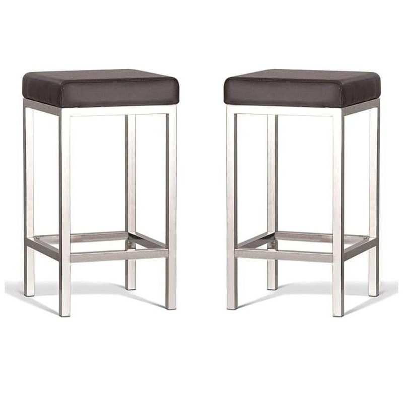 Set of 2 - Borgo Bar Stool 65cm - Polished Frame - Brown