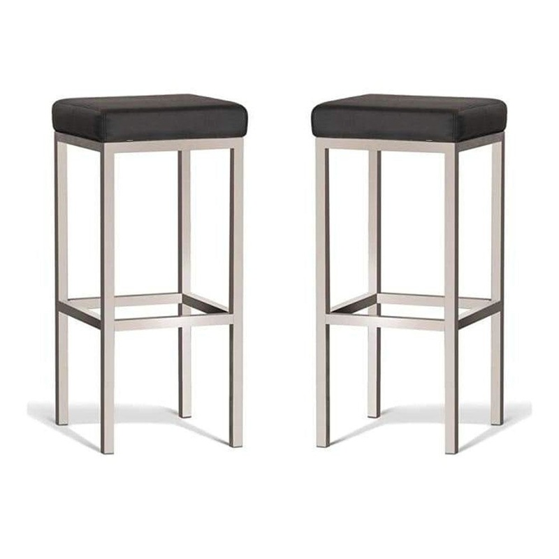 Set of 2 - Borgo Bar Stool 75cm - Brushed Frame - Black