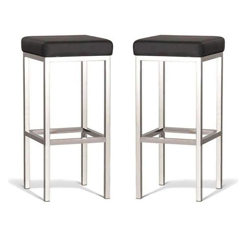 Set of 2 - Borgo Bar Stool 75cm - Polished Frame -  Black