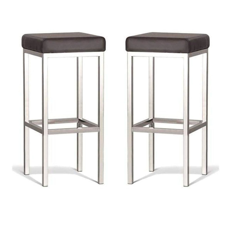Set of 2 - Borgo Bar Stool 75cm - Polished Frame - Brown