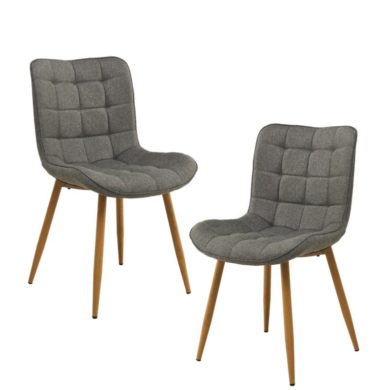 Set Of 2 Gian Fabric Kitchen Dining Side Chair Metal Legs Ash