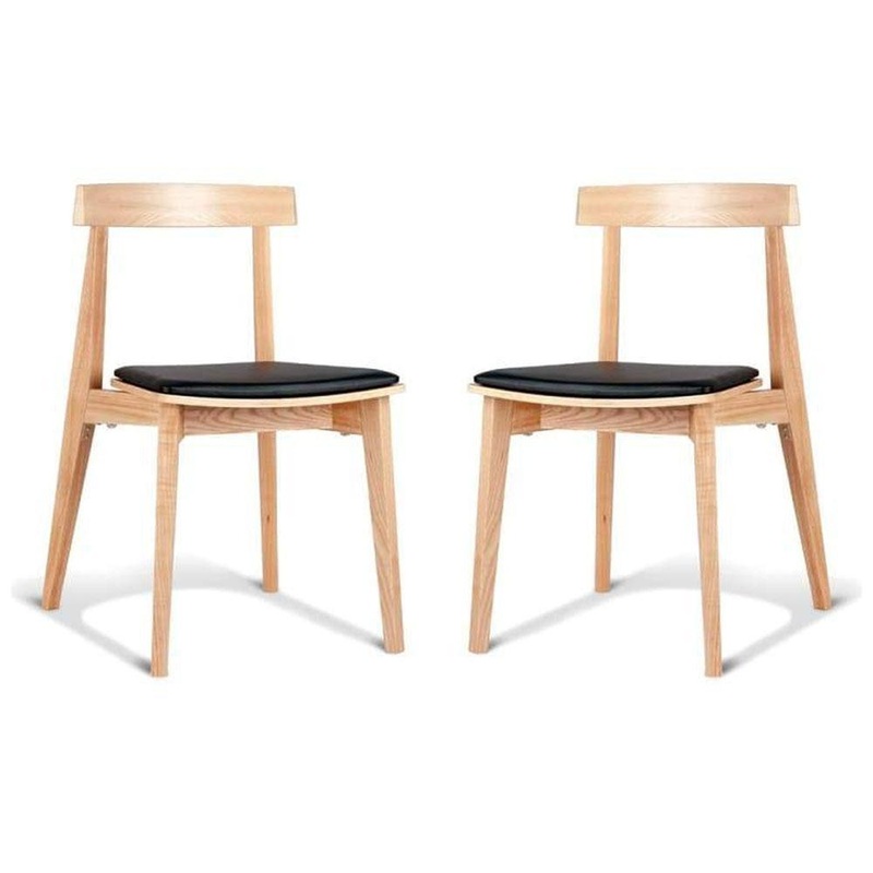 Set of 2 - Masa Ito Oriental Dining Chair - Natural Frame - Black Cushion Seat