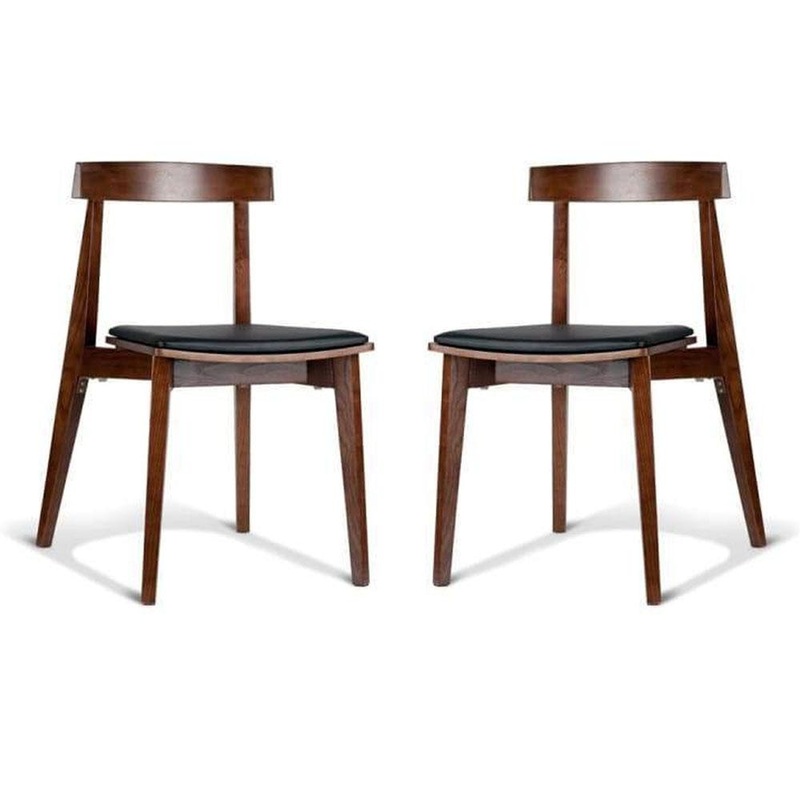 Set of 2 - Masa Ito Oriental Dining Chair - Walnut Frame - Black Cushion Seat
