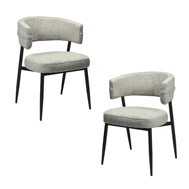 Set Of 2 Ozzy Modern Textured Fabric Kitchen Dining Chair Metal Legs Granite