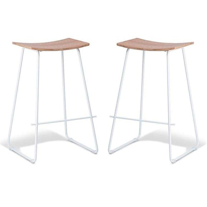 Set of 2 - Porter Nordberg Kitchen Counter Bar Stool 70m - White Frame - Natural Veneer Seat