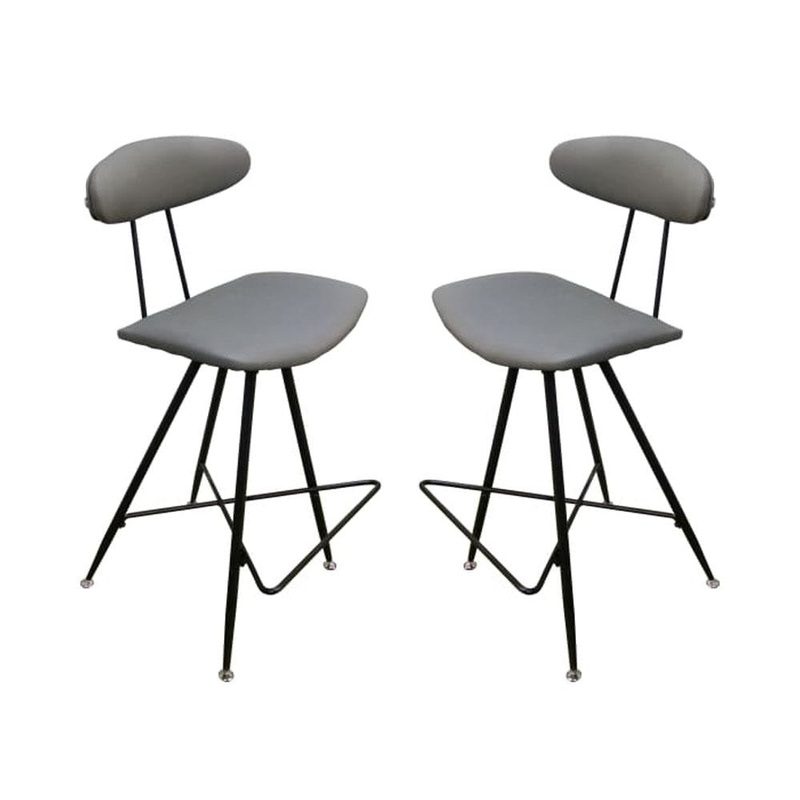 Set of 2 - Rialto Scandinavian Fabric Bar Stool 65cm - Metal Frame - Grey