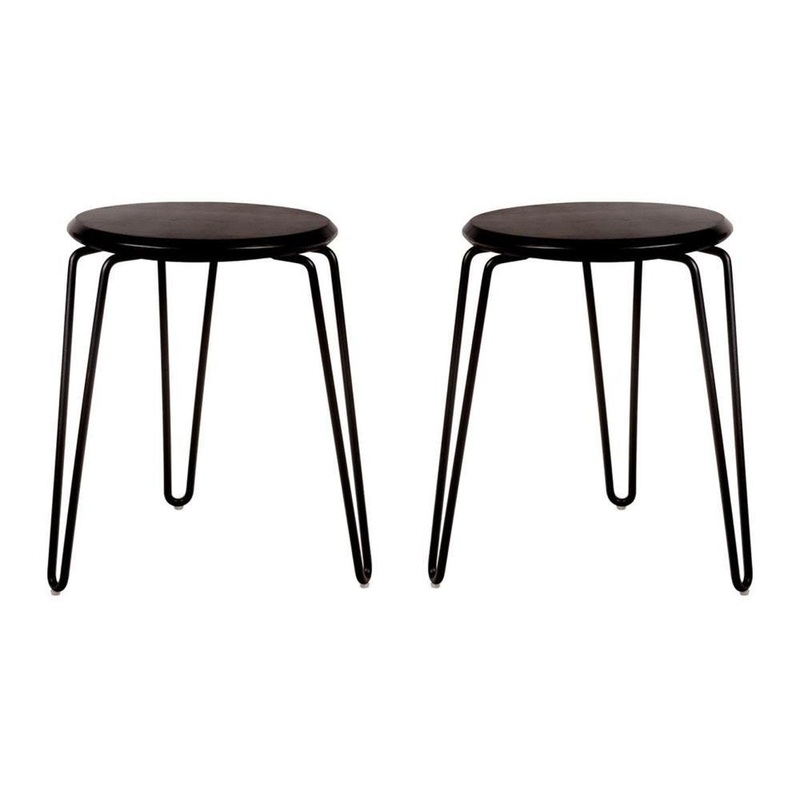 Set of 2 - Storo Bar Stool 45cm - Black Frame - Black Timber Seat