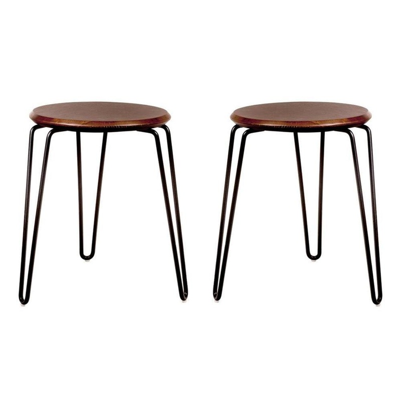 Set of 2 - Storo Bar Stool 45cm - Black Frame - Walnut Timber Seat
