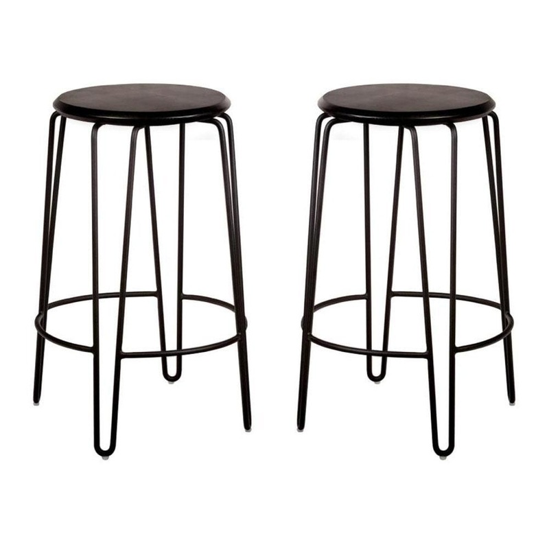 Set of 2 - Storo Bar Stool 65cm - Black Frame - Black Timber Seat