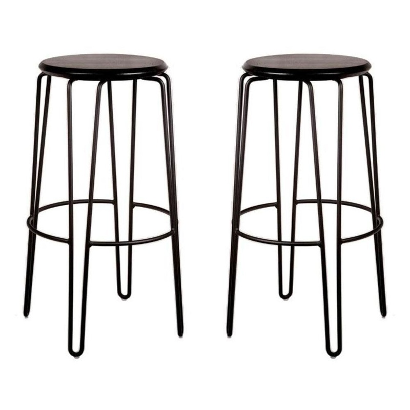 Set of 2 - Storo Bar Stool 75cm - Black Frame - Black Timber Seat