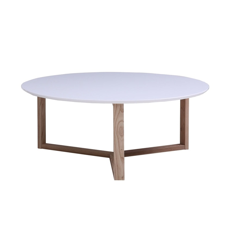 Aura Round Coffee Table White Top With Natural Legs