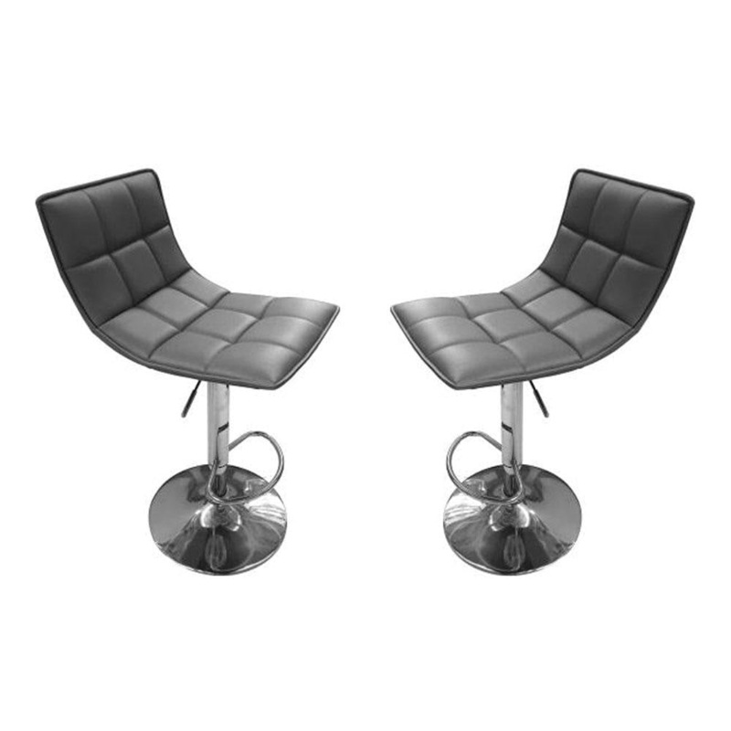 Set Of 2 Lunar Modern Height Adjustable Gas Lift PU Leather Bar Stool - Grey