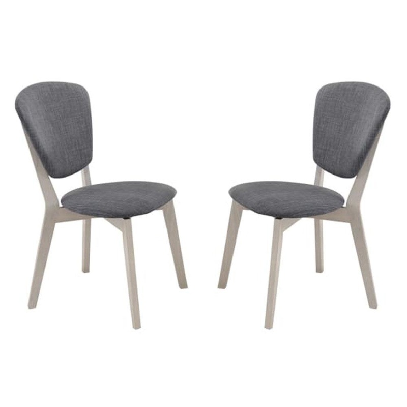 Set of Two - Helga Dining Chairs - White Wash Frame - Stone Grey Seat