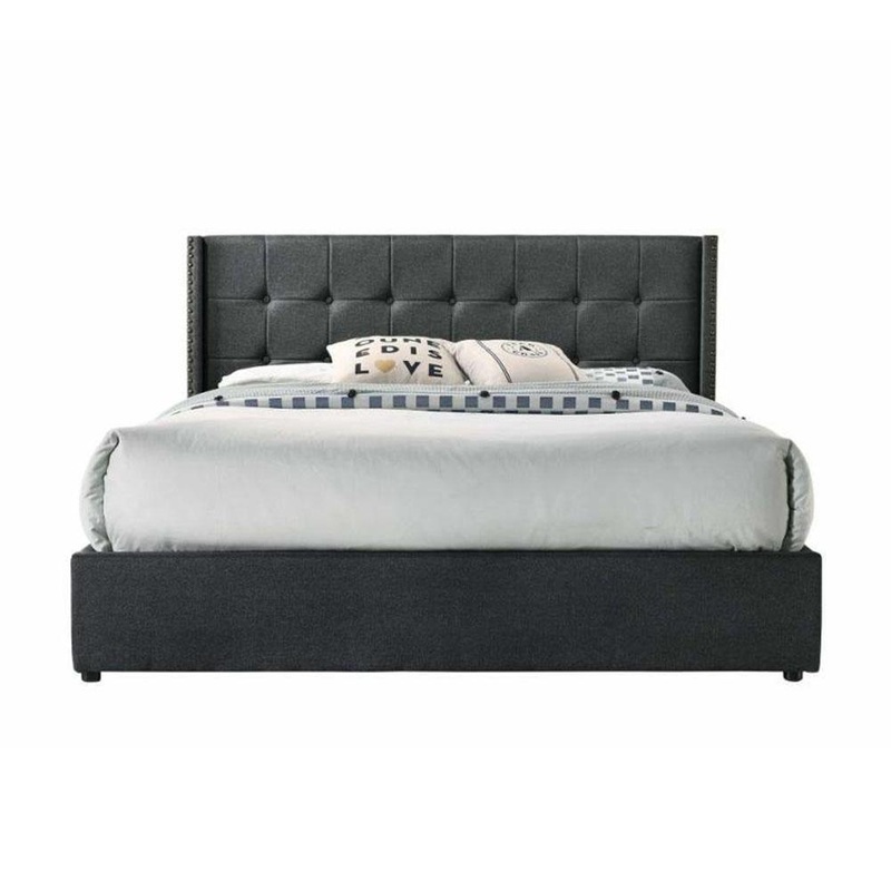 Sigurd Winged Headboard Gas Lift Storage Bed Frame - Double - Charcoal