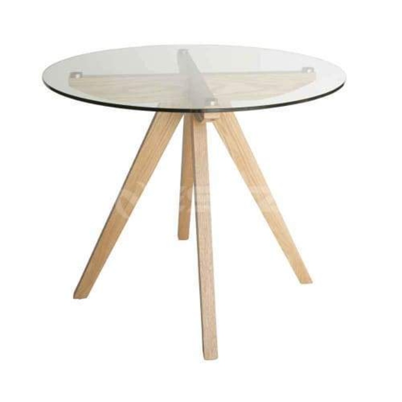 Amelia Collection Round Glass Dining Table - 90cm - Natural