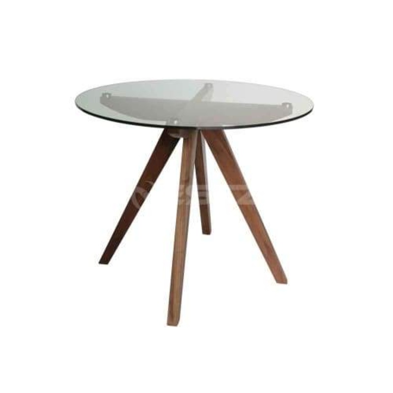 Amelia Collection Round Glass Dining Table - 90cm - Walnut