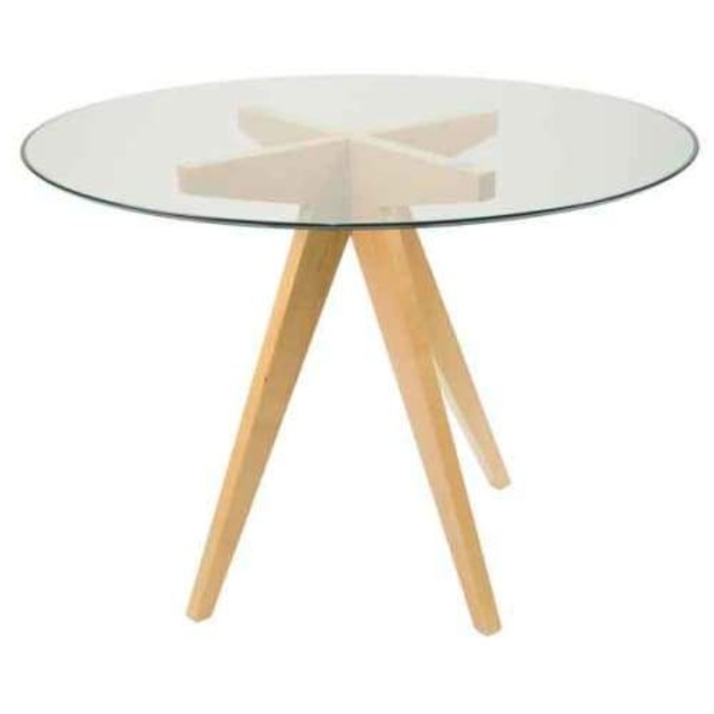 Jean Prouve Inspired Dining Table - Glass Top 100cm - Natural