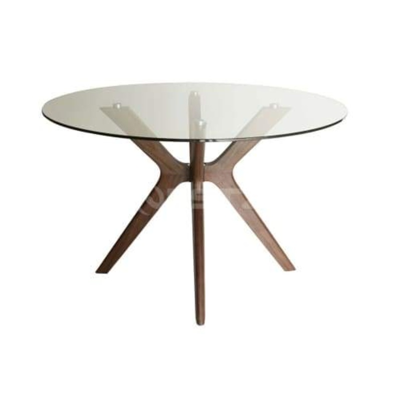 Lyn Round Glass Dining Table - 120cm - Walnut
