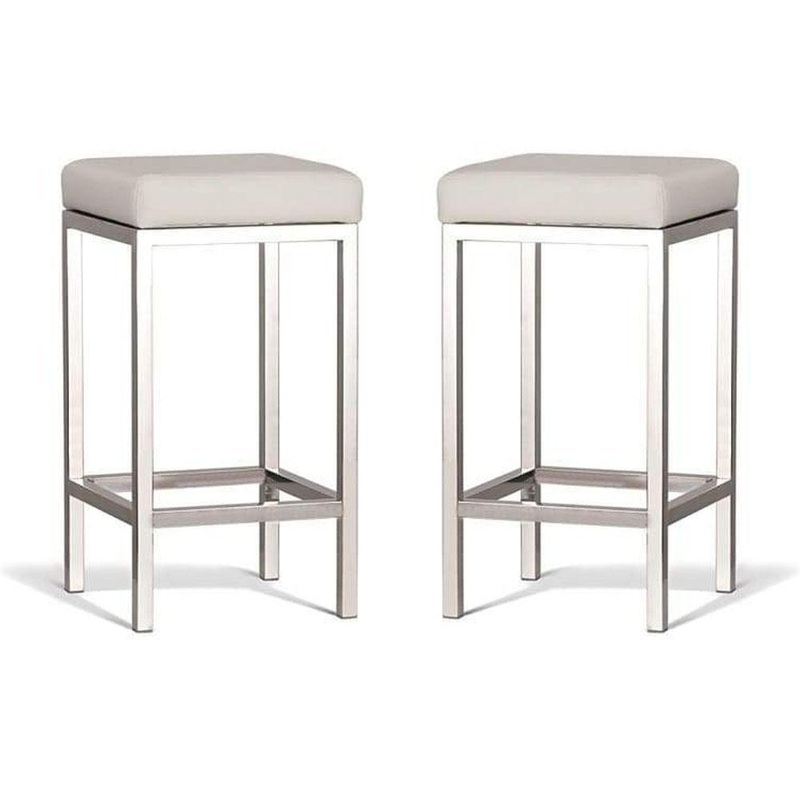Set of 2 - Borgo Bar Stool 65cm - Polished Frame - Off White