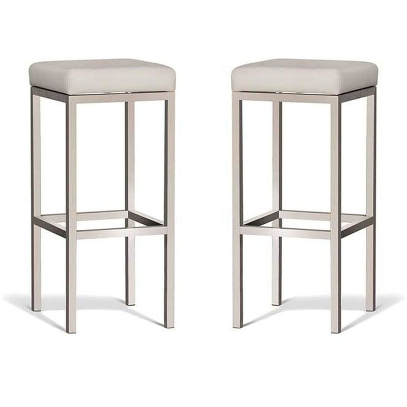 Set of 2 - Borgo Bar Stool 75cm - Brushed Frame - Off White