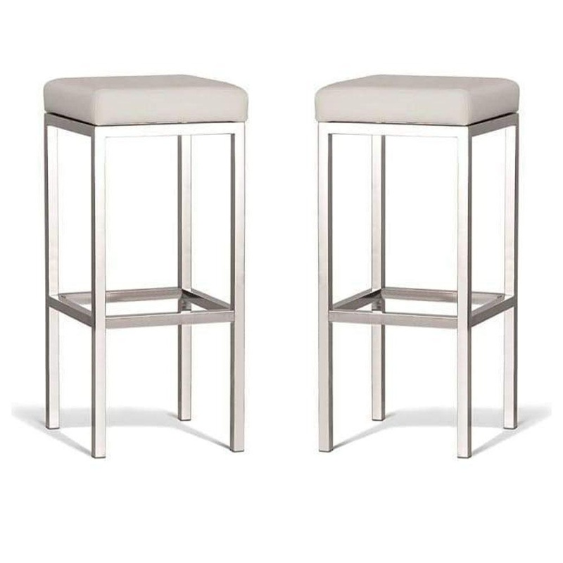 Set of 2 - Borgo Bar Stool 75cm - Polished Frame - Off White