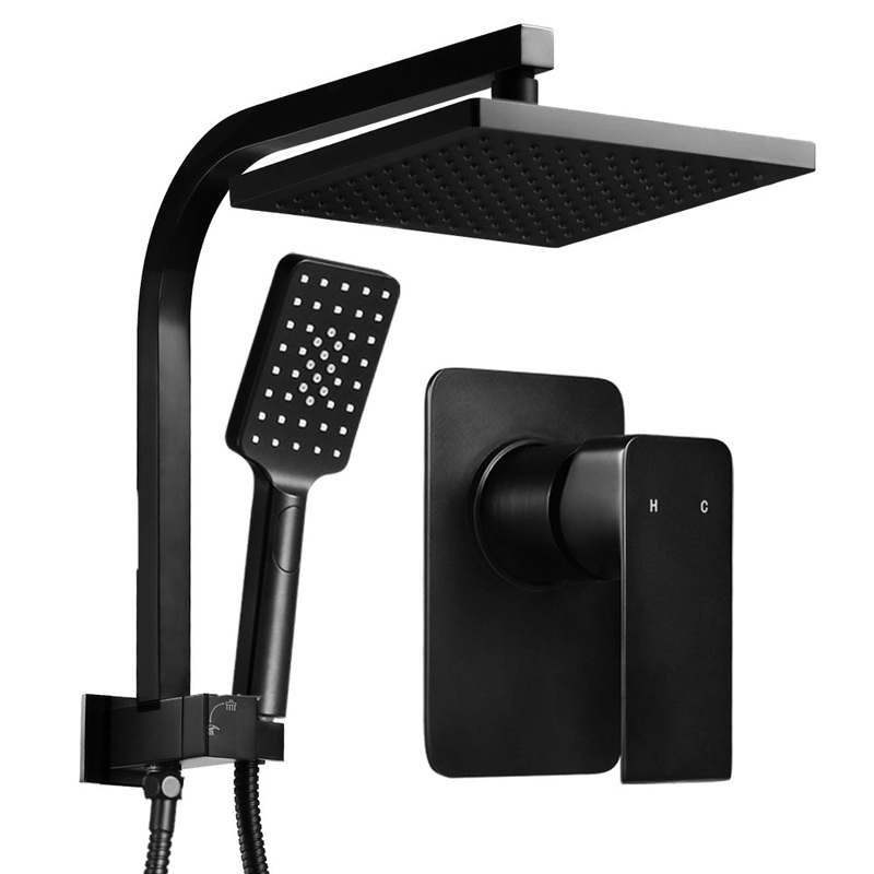 WELS 8'' Rain Shower Head Mixer Square Handheld High Pressure Wall Black