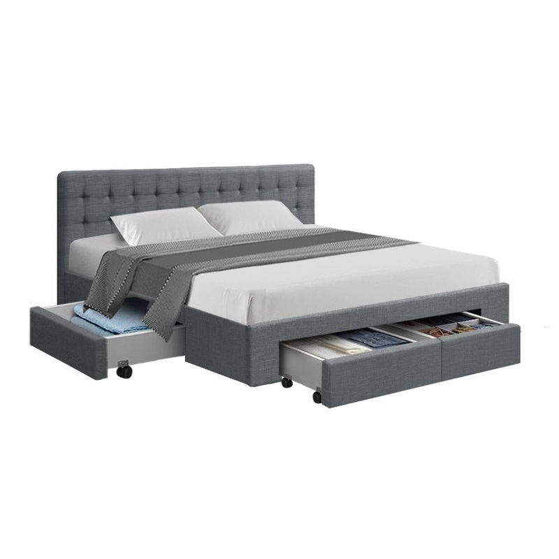 Avio Bed Frame Fabric Storage Drawers - Grey King