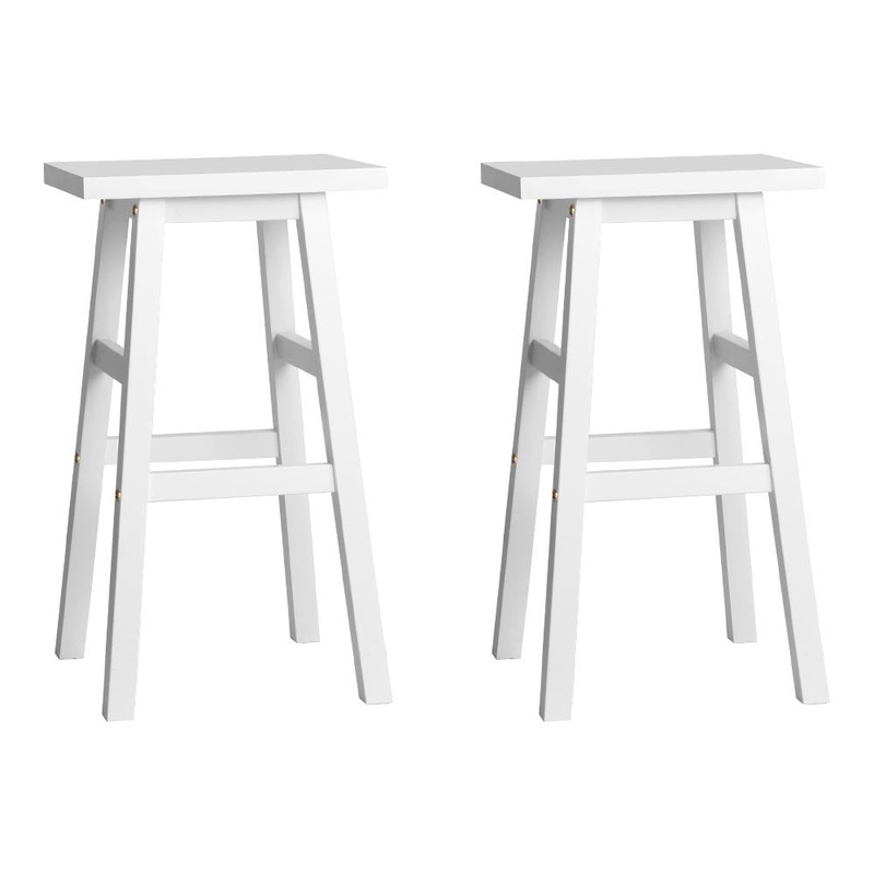 Set of 2 Beech Wood Bar Stools - White