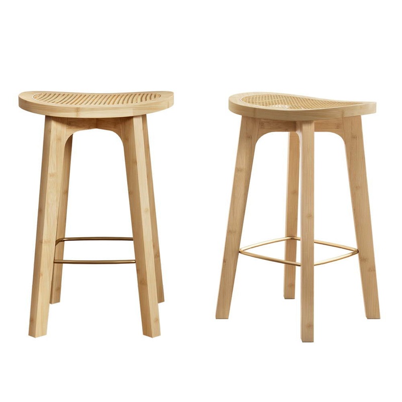 2x Bar Stools Bamboo Rattan Stool Counter Chair Kitchen Barstools